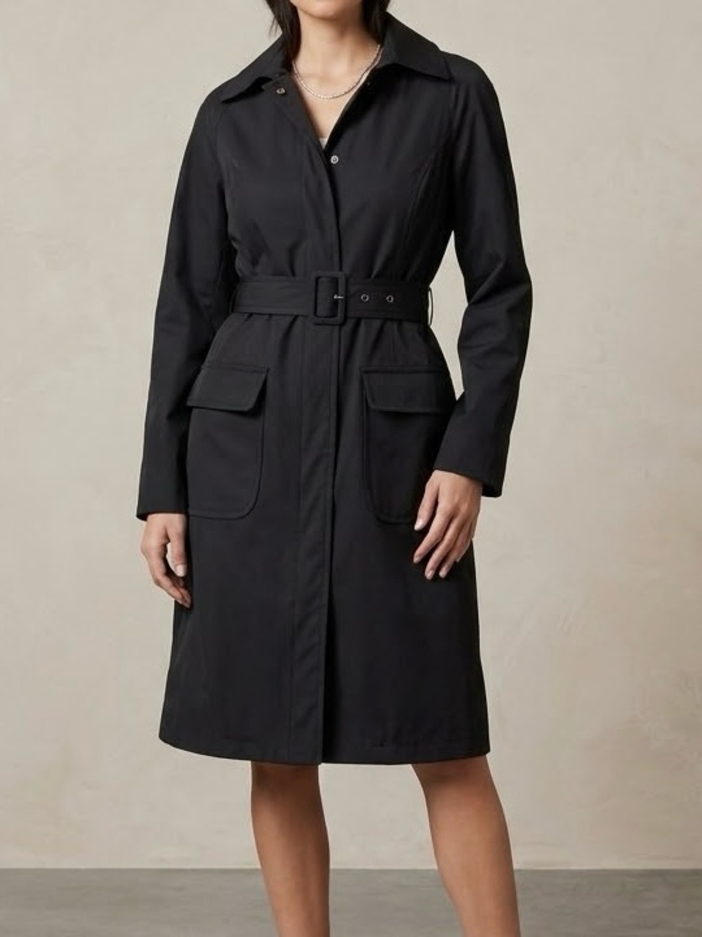 Ellen Tracy Black Belted Trench Raincoat/Trench-coat. Size Medium